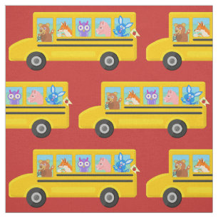 Tissu Le motif mignon   d'animaux d'autobus scolaire