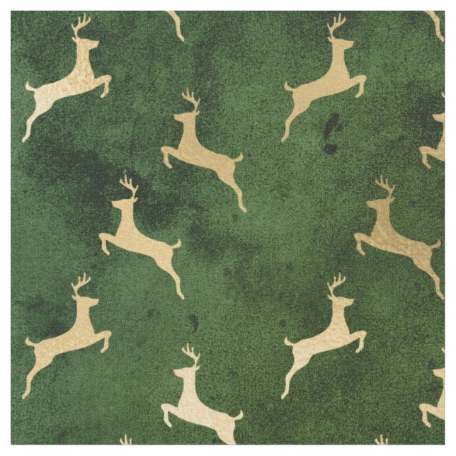 Tissu Le renne de Noël d'or sur le vert (Fermer)