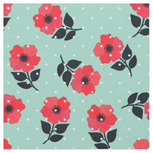 Tissu Le rouge magnifique fleurit le motif de pois