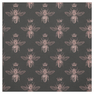 Tissu Les abeilles de la reine d'or Rose en noir