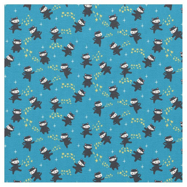 Tissu Les chats de Ninja avec Star Power en bleu (Fermer)