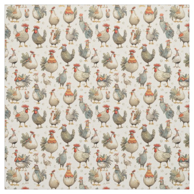 Tissu Les côtelettes gaies : poulet Whimsy (Échantillon)