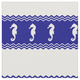Tissu Les côtes Blancs Océan Bleu Les hippocampes