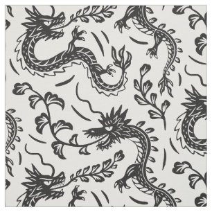 Tissu Les dragons japonais bloquent l'impression noir et