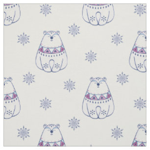 Tissu Les flocons de neige bleus et blancs de l'ours pol