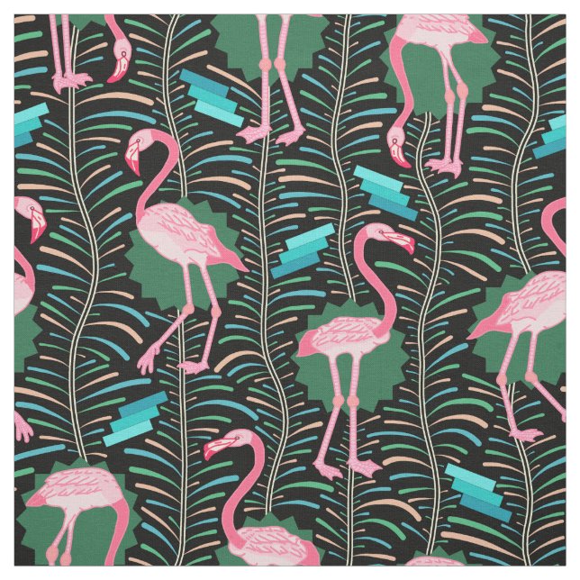 Tissu Les fougères des oiseaux 20s Deco de Flamant rose (Échantillon)