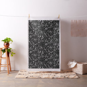 Tissu Les fougères inspirées par la nature noire et Moti