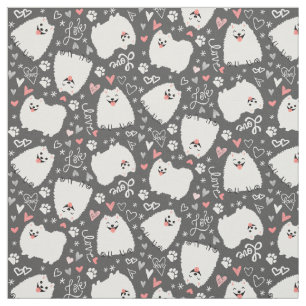 Tissu Les gentils Poméraniens blancs Motifs de coeur
