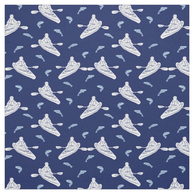 Tissu Les Kayaks et la marine de pêche aux motifs bleu e (Échantillon)