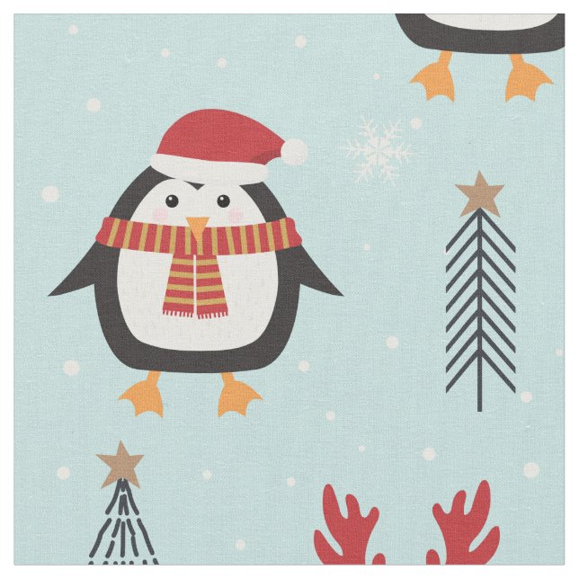 Tissu Les mignons pingouins de Noël sur le Motif des pin (Fermer)