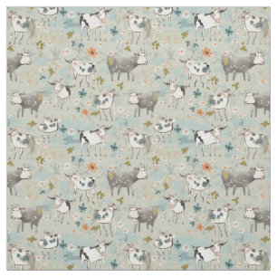 Tissu Les pâturages miroirs : vache charnue