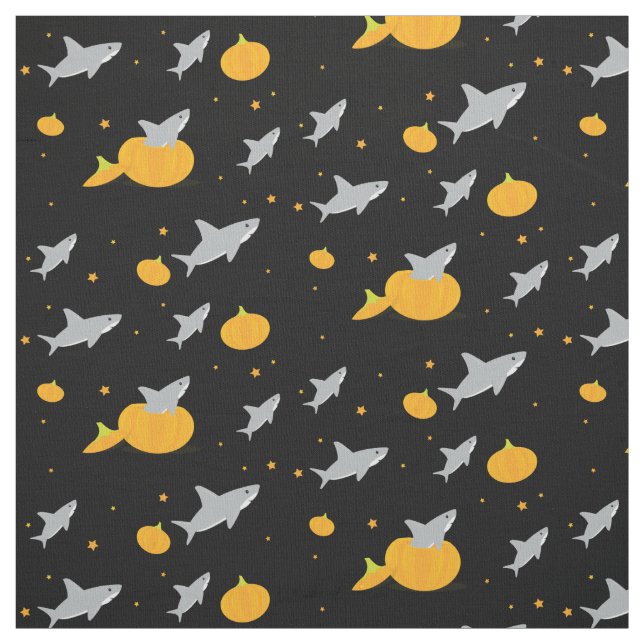 Tissu Les petits requins gris-oranges Citrouilles d'Hall (Échantillon)