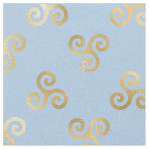 Tissu Les spirales de Triskele Celte d'or en bleu clair