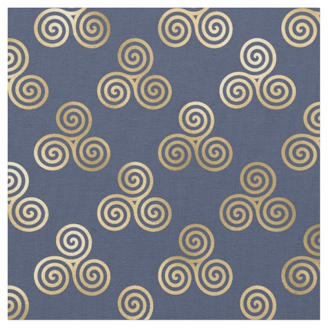 Tissu Les Spirales de Triskele Celte en or sur Navy Blue (Fermer)