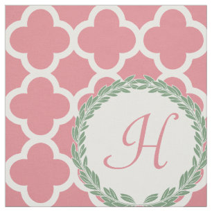 Tissu Lettre monogramme Girly Rose et vert Quatrefoil