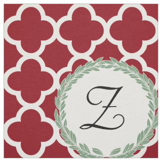 Tissu Lettre Monogramme Maroon Vin Sage Green Quatrefoil