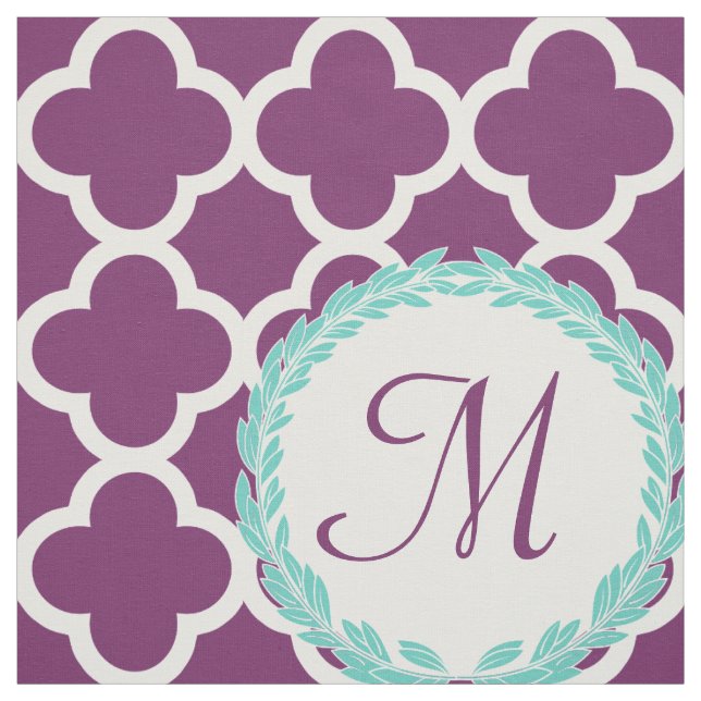Tissu Lettre monogramme Violet Turquoise Laurel Quatrefo (Échantillon)