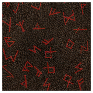 Tissu Lettres runiques rouges sur le cuir (simulé) fonc