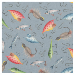 Tissu leurres de pêche sur gris-bleu