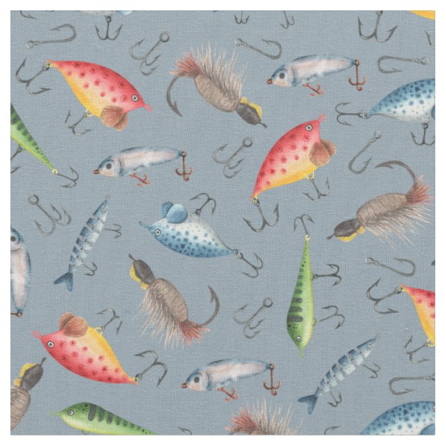 Tissu leurres de pêche sur gris-bleu (Fermer)