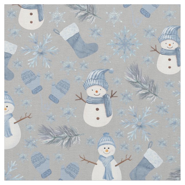 Tissu L'hiver bleu doux sur gris (Fermer)
