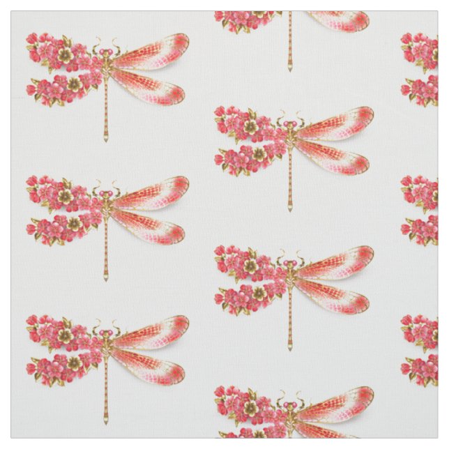 Tissu libellule de fleurs avec sakura de bijoux (Échantillon)