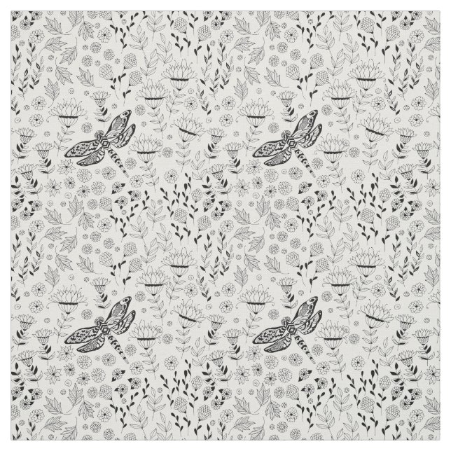 Tissu libellule et fleurs (Échantillon)