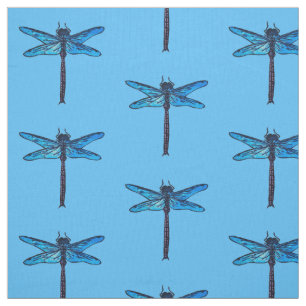 Tissu Libellule japonaise vintage, bleu de saphir