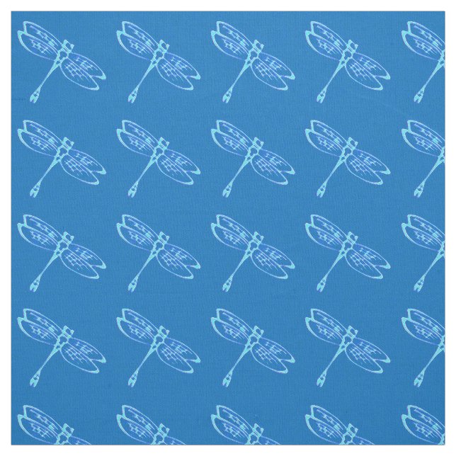 Tissu libellules, bleu pâle sur bleu denim (Échantillon)