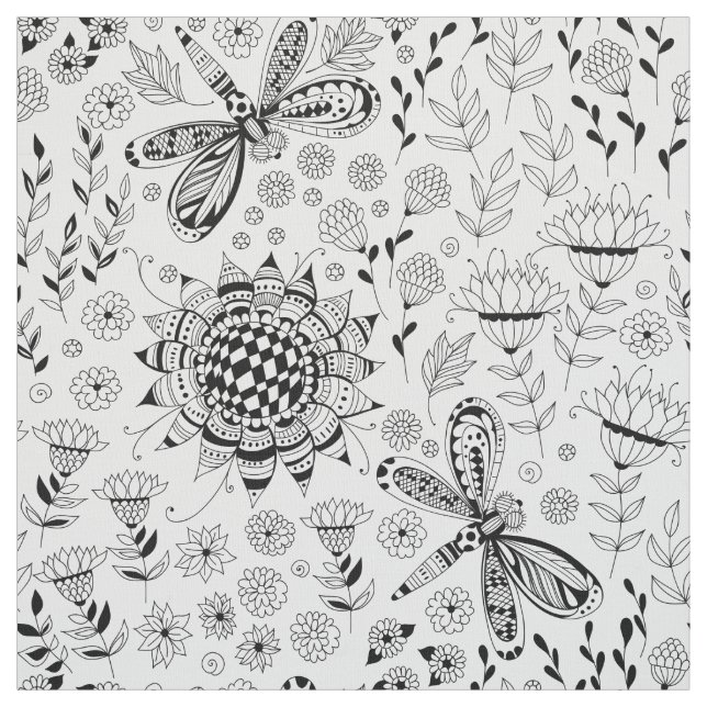 Tissu libellules et fleurs (Échantillon)