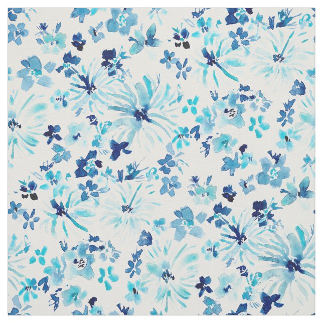 Tissu LIBÉREZ POUR ÊTRE aquarelle bleue florale (Échantillon)