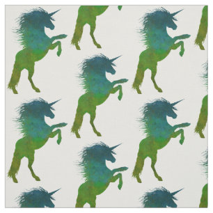 Tissu Licorne bleue et verte