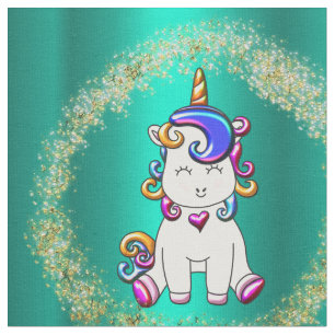 Tissu Licorne colorée de Teal de parties scintillantes