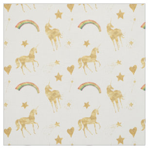 Tissu Licorne de rêve d'arc-en-ciel d'or