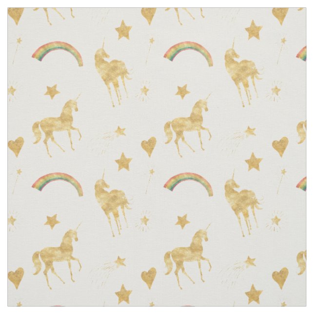 Tissu Licorne de rêve d'arc-en-ciel d'or (Échantillon)