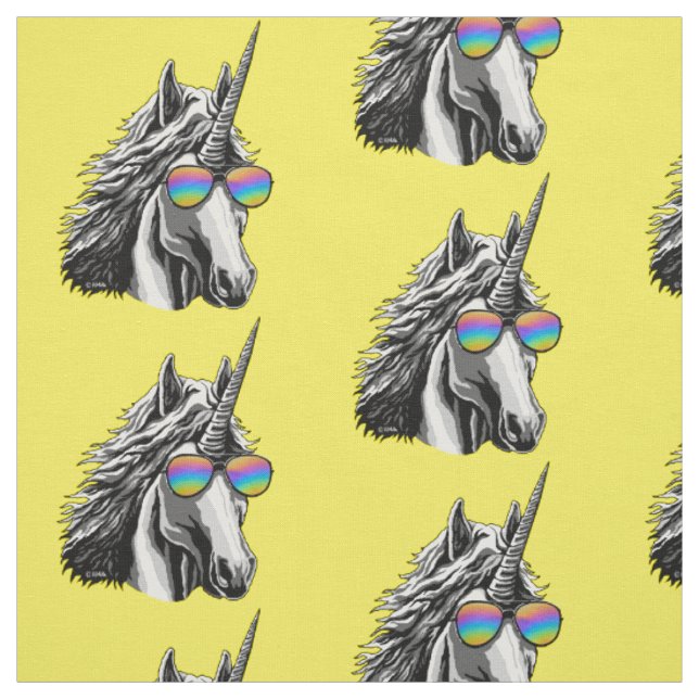 Tissu Licorne fraîche avec des sunglass d'arc-en-ciel (Échantillon)