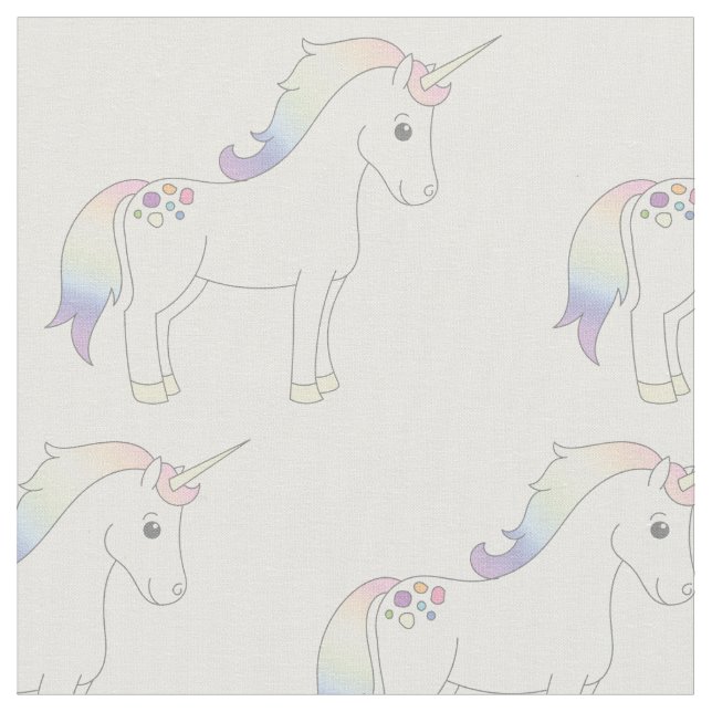 Tissu Licorne Pastel Arc-en-ciel Blanc (Fermer)