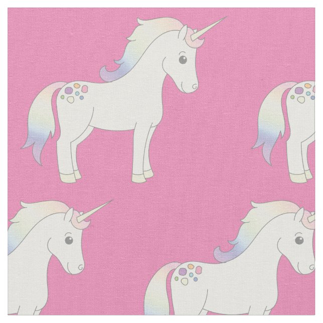 Tissu Licorne Pastel Arc-en-ciel Rose (Fermer)