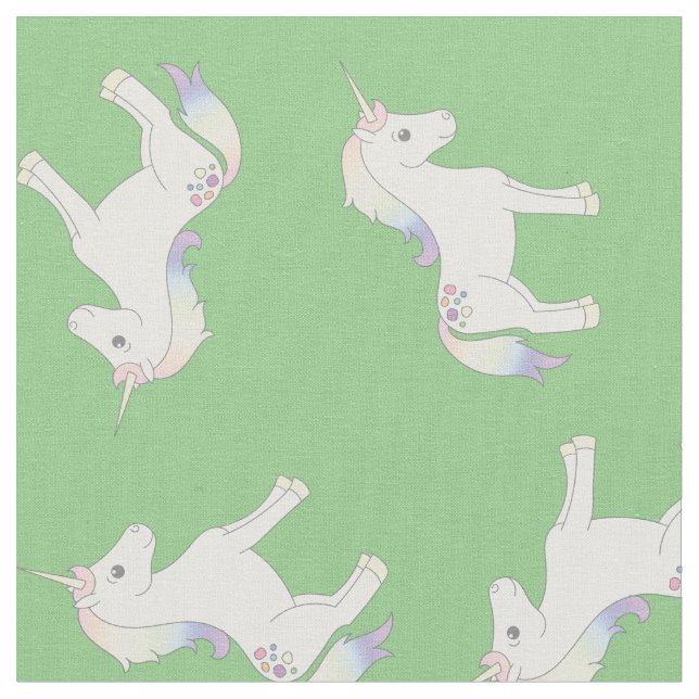 Tissu Licorne Pastel Arc-en-ciel Vert (Fermer)