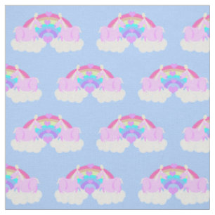 Tissu Licorne ronde amour arc-en-ciel