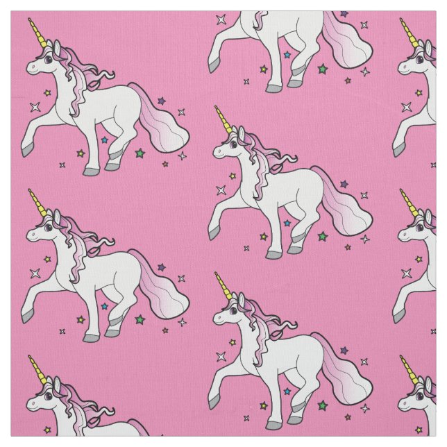 Tissu Licorne trottant par des étoiles (Échantillon)