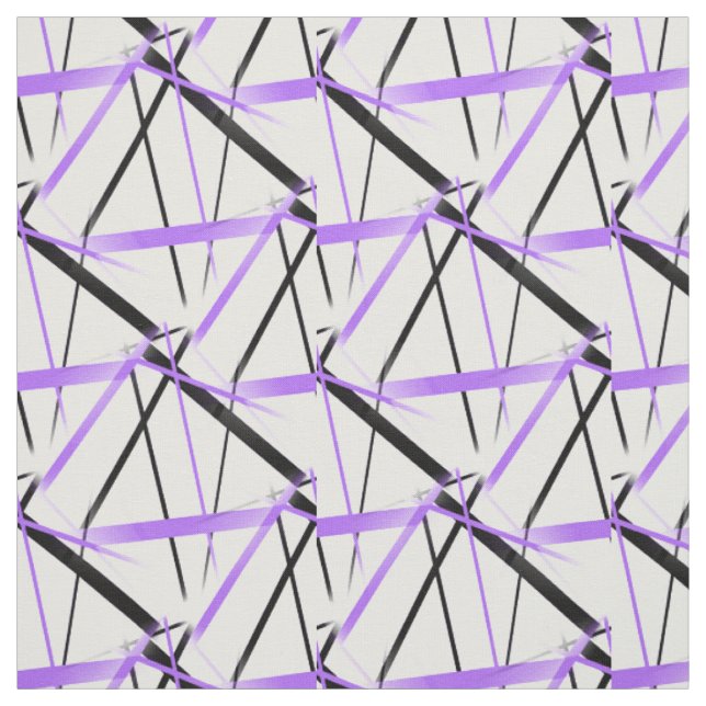 Tissu Ligne Moderne Géométrie Cool Blanche Noir Bleu-Lil (Échantillon)