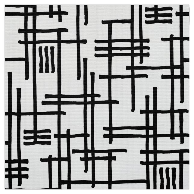 Tissu Lignes Abstraites 120923 - Noir sur Blanc (Échantillon)