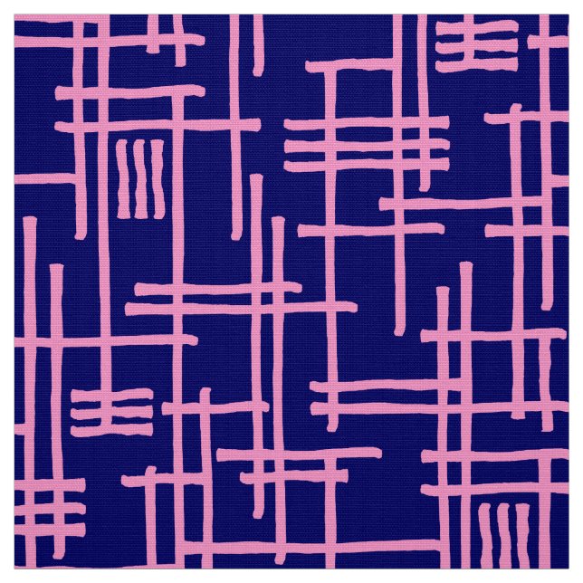 Tissu Lignes Abstraites 120923 - Rose sur Bleu Foncé (Échantillon)