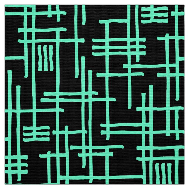 Tissu Lignes Abstraites 120923 - Turquoise sur Noir (Échantillon)