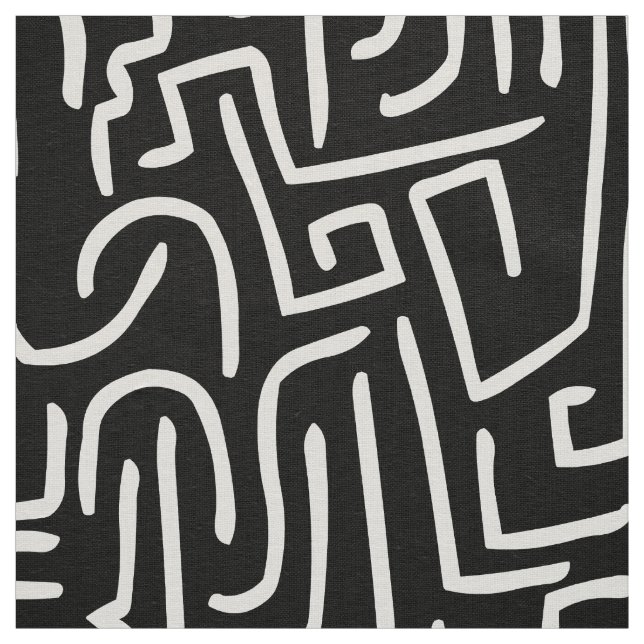 Tissu Lignes Abstraites 130318 - Blanc sur noir (Échantillon)