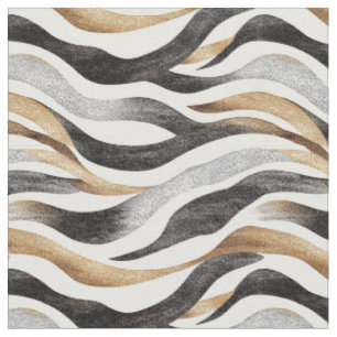 Tissu Lignes Abstraites noires / or / blanc