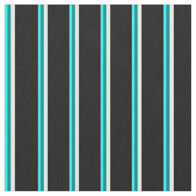 Tissu Lignes Aqua, Turquoises, blanches et noires (Fermer)