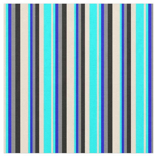 Tissu Lignes beige, aqua, bleu, gris et noir (Fermer)