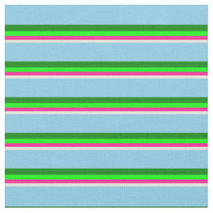 Tissu Lignes Beige, Rose profond, Lime, Vert et Bleu cie